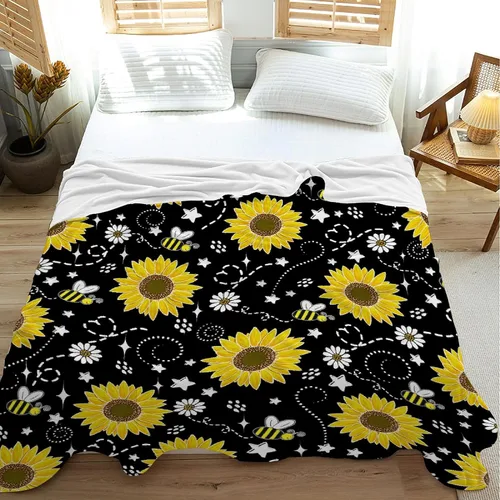 Miniatura 6 de Manta de girasol de abeja, regalo para los amantes de las niñas, manta de franela súper suave para sofá cama, cama acogedora de felpa, decoración