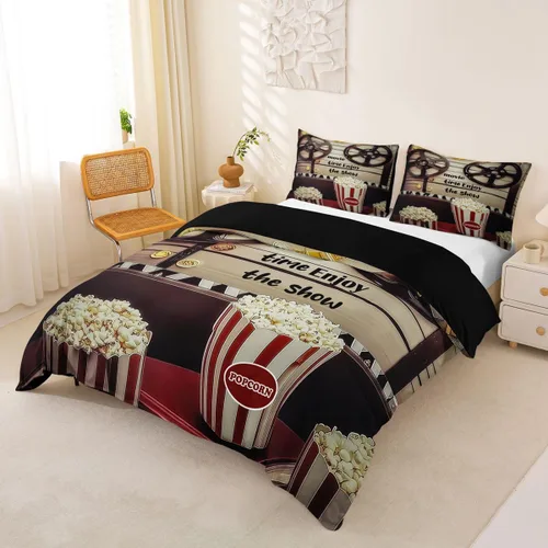 Miniatura 2 de Homewish Theater Cinema Poster Duvet Cover Set Twin Size,Retro Movie Bedding Sets 2Pcs for Kids Girls Boys Teens Room Decor,Popcorn Comforter Cover