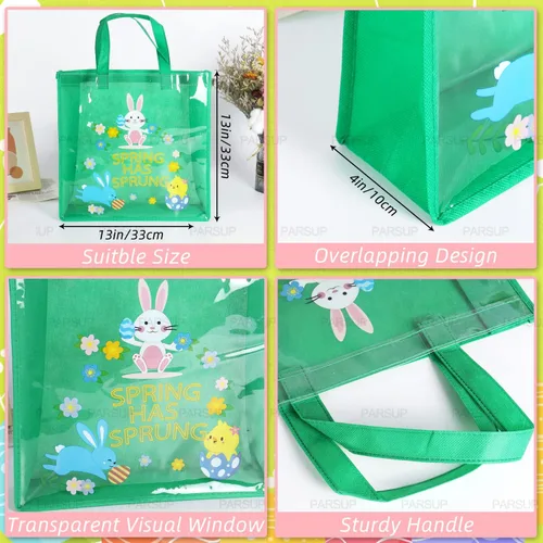 Miniatura 2 de 12 bolsas de caza de huevos de Pascua, conejito de Pascua, zanahoria, huevos de pollito con asas, bolsas de regalo de Pascua, suministros