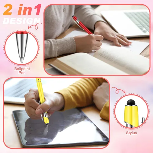 Miniatura 4 de Tenare 12 piezas 2 en 1 bolígrafo de metal con punta de lápiz capacitivo, bolígrafo de 1,0 mm de tinta negra para pantallas táctiles (color surtido)