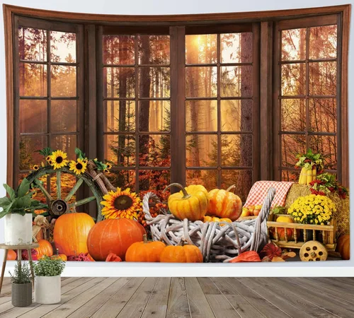 Miniatura 41 de HVEST Tapiz de Halloween de luna llena, lápida de cuervo negro, árbol muerto, tapiz para dormitorio, cementerio gris aterrador, bosque, decoración