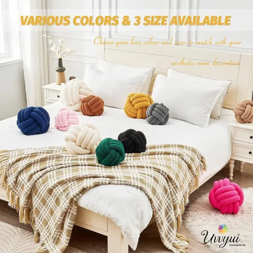 Miniatura 6 de Uvvyui - Almohada de nudo en forma de bola, almohadas decorativas suaves para el hogar, cojín redondo de arrojo, almohada de felpa anudada hecha a