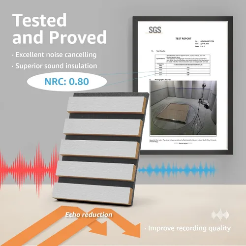 Miniatura 3 de Art3d 2 Paneles Acústicos de Listones de Madera para Pared y Techo - Panel 3D Ranurado de Absorción de Sonido con Acabado de Madera - Plata Plateado