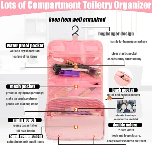 Miniatura 3 de L&FY Neceser portátil multifuncional para viaje, estuche de maquillaje y cosméticos, organizador de artículos de aseo, A-Negro