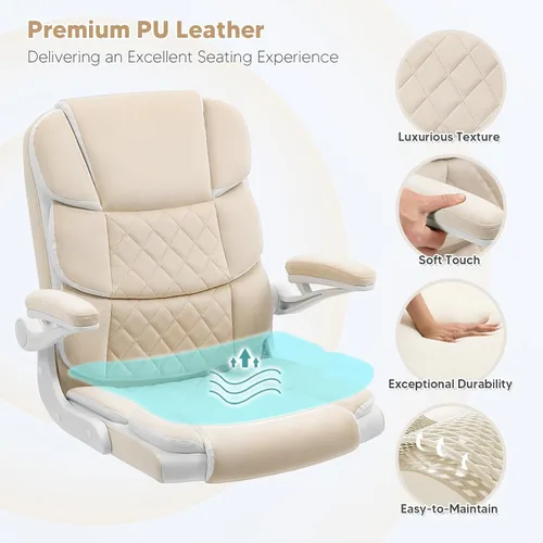 Miniatura 6 de SEATZONE Silla de escritorio de oficina cómoda con reposabrazos abatibles, cómoda silla de escritorio ejecutiva de terciopelo con respaldo medio