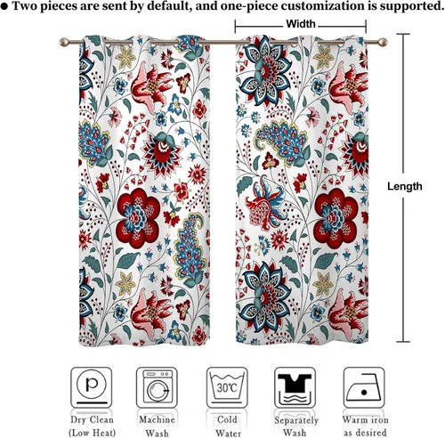 Miniatura 9 de Renaiss - Cortinas opacas florales boho, cortinas de ventana con aislamiento térmico y estampado de flores y plantas bohemias para dormitorio
