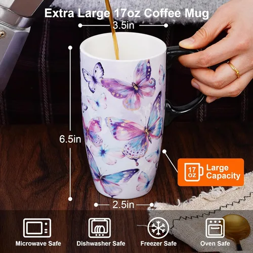 Miniatura 6 de Topadorn Taza de viaje de cerámica de 17 onzas con tapa y asa a prueba de derrames, apta para microondas y lavavajillas, regalo para hombres