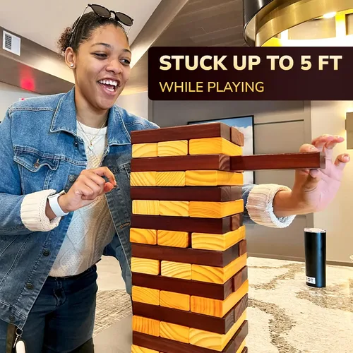 Miniatura 6 de QUOKKA Premier Jumbo Tumble Tower Juego – Juego de apilamiento de bloques para la familia – 2.8 pies 54 bloques con desafíos divertidos