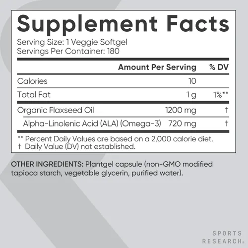 Miniatura 5 de Sports Research® Aceite de linaza vegano (1200 mg) Suplemento de hierbas con ALA Omega 3 a base de plantas, certificado vegano y verificado sin OMG