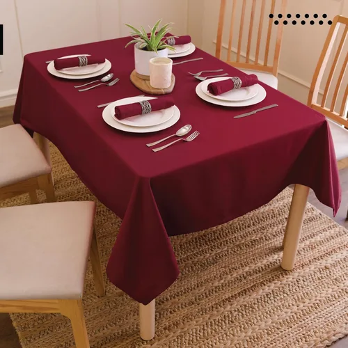 Miniatura 2 de Encasa XO Mantel rectangular de lona de algodón de 56 x 84 pulgadas, lavable a máquina, color granate rico para comedor en interiores y exteriores