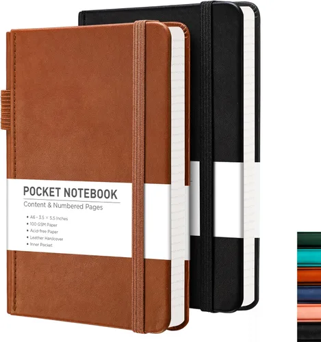 Miniatura 10 de RETTACY Cuaderno de bolsillo, paquete de 2, 160 páginas rayadas numeradas por paquete, tamaño pequeño A6 (3.5 x 5.5 pulgadas), para trabajo, diario