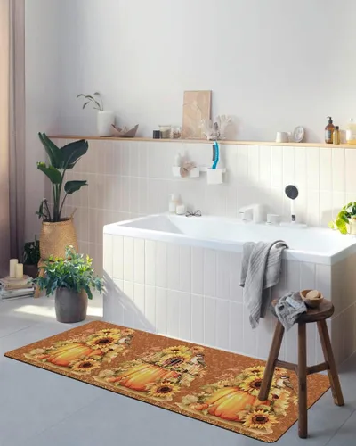 Miniatura 4 de Tapete de baño retro con diseño de calabaza para bañera, antideslizante, secado rápido y absorbente, tierra de diatomeas, fregadero de cocina