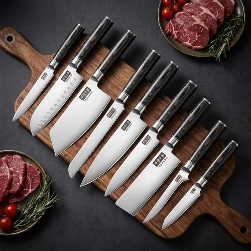 Miniatura 8 de MDHAND - Juego de cuchillos de chef con bolsa enrollable, juego de 10 cuchillos profesionales con afilador, cuchillos de cocina japoneses de acero