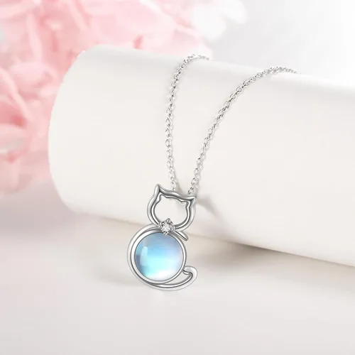 Miniatura 3 de POPLYKE Collar de gato o familia para mujeres y niñas, plata de ley 925, luna celta, gato, joyería Wiccana, regalo para esposa