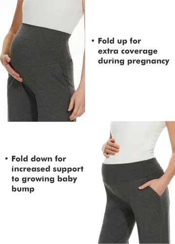 Miniatura 4 de Ecavus Pantalones de maternidad anchos y rectos para mujer, versátiles, cómodos, palazzo, elásticos, con bolsillos