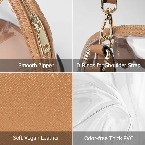 Miniatura 4 de Joryin - Bolso transparente aprobado para estadios para mujer, con cierre clásico, de piel vegana, bolso de mano