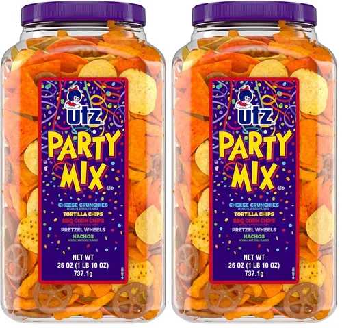Miniatura 14 de Utz - Mix para fiestas en barril de 737,1 g (26 onzas). La sabrosa mezcla de picadillos incluye tortillas de maíz, tortillas de nachos, pretzels