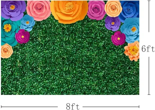 Miniatura 3 de MEHOFOND Fiesta temática de verano de 8 x 6 pies con hojas verdes, telón de fondo para fotos, Cinco de Mayo, festival floral colorido mexicano