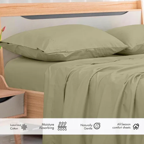 Miniatura 3 de Royale Linens Sábana Plana de Algodón Peinado de Fibra Larga 100% de 300 Hilos - Súper Suave - Sábanas Superiores - Sábana Plana King Se Vende Por