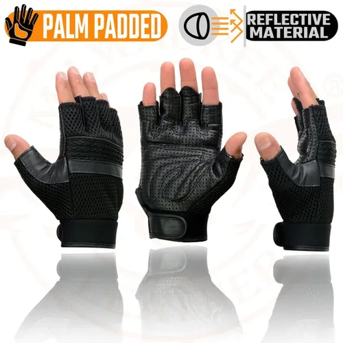 Miniatura 4 de Guantes sin dedos de cuero perforado negro para hombre Milwaukee Leather MG7504 con palma de gel y ribetes reflectantes para motocicleta