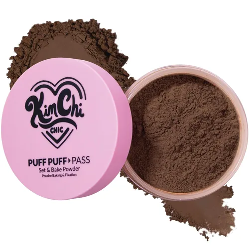 Kimchi Chic Beauty Puff Puff Pass Set y polvo fijador Bake para maquillaje, borla de polvo facial suelto extra esponjoso, maquillaje facial suave y