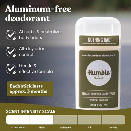 Miniatura 2 de Desodorante sin aluminio de fórmula original de HUMBLE BRANDS. Control duradero del olor con bicarbonato y aceites esenciales, cedro de Texas