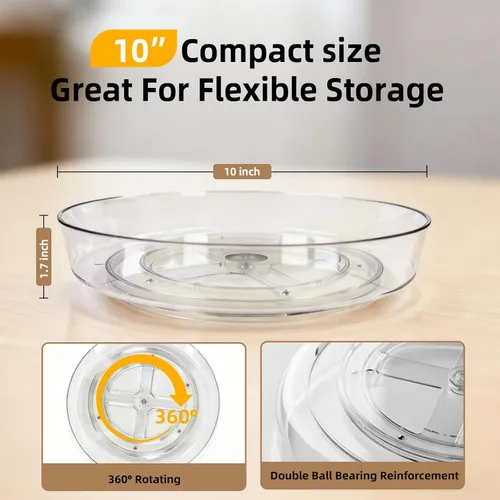 Miniatura 3 de Juego de 2 tocadiscos Lazy Susan de 10 pulgadas para organización de especias Clear BPA-Free Plastic Rotating Organizer for Kitchen Cabinet