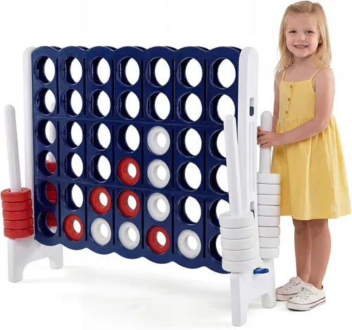 Miniatura 16 de HONEY JOY Juego gigante gigante de 4 a punta, juegos gigantes para patio al aire libre para la familia, 42 anillos jumbo y deslizador de liberación