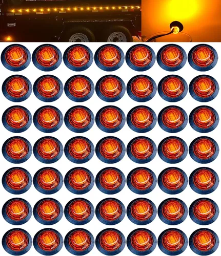 50 piezas de luces LED de 3/4 de pulgada, pequeñas, redondas, color ámbar, para luz de marcador lateral, kit de luces de remolque, lámpara de