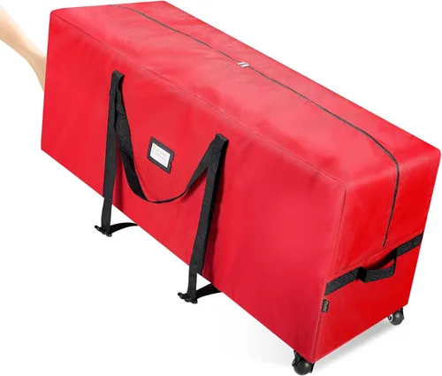 BALEINE - Bolsa rodante para guardar el árbol de Navidad de 7.5 pies, 2 ruedas giratorias para facilitar el movimiento, bolsa extra grande para Rojo