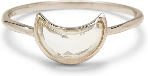 Pura Vida Anillo de piedra preciosa de luna plateada, anillo hecho a mano con piedra lunar sintética, base de latón con chapado en rodio, anillos de