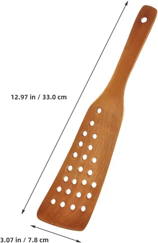 Juego de espátulas de madera para wok, 2 piezas con diseño de 24 agujeros, utensilios de cocina ecológicos para freír antiadherentes, volteador de