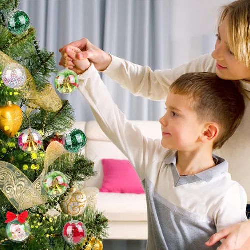 Miniatura 7 de 50 adornos de bolas rellenables de plástico transparente – Bolas transparentes para manualidades, adornos colgantes inastillables para árbol