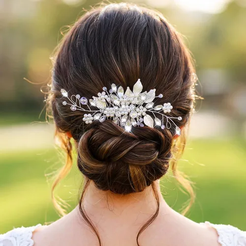 Miniatura 2 de JEAIRTS Peine de cristal para el cabello, accesorio para el cabello de boda, accesorio para el cabello para mujer 1-plateado