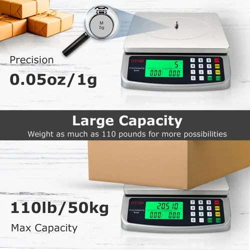 Miniatura 6 de Báscula de alimentos de 110 libras, báscula digital de cocina con computación de precios, báscula comercial, 5 unidades, soporte, tara, PCS, acero