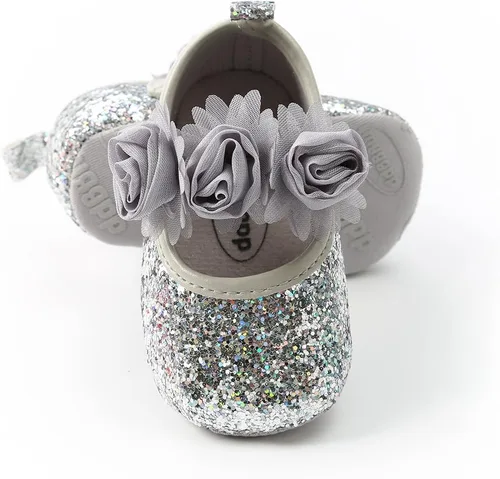 Miniatura 80 de RVROVIC Mocasines de princesa para bebé, zapatos brillantes de Mary Jane, zapatos de cuna de suela suave y ligera de primera calidad, zapatos