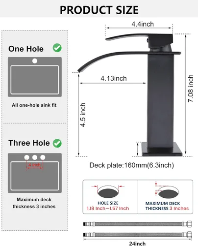 Miniatura 7 de Midanya Grifo de baño con boquilla de cascada de una sola manija, grifo de lavabo de baño de 1 agujero, moderno grifo de lavabo de lavabo de RV