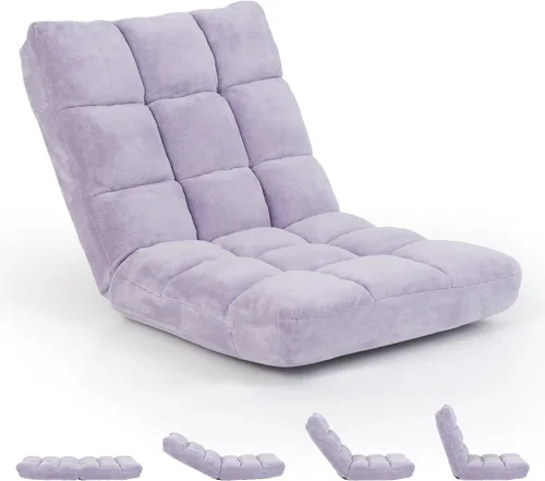 Miniatura 8 de RELAX4LIFE Silla de suelo con soporte para el respaldo, sillón perezoso ajustable de 14 posiciones, cama acolchada y sillón reclinable para leer