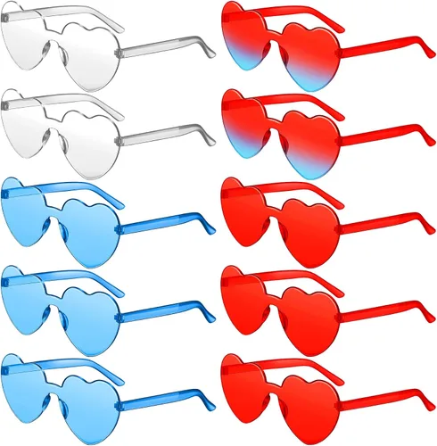 TOODOO 10 pares de lentes de sol en forma de corazón, gafas de sol arcoíris de color caramelo sin montura para mujeres y niñas, recuerdos de fiesta