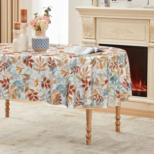 Miniatura 7 de Horaldaily Mantel de otoño de 52 x 70 pulgadas, diseño de hojas de acuarela naranja y azul, para decoración de fiestas, picnic, cena