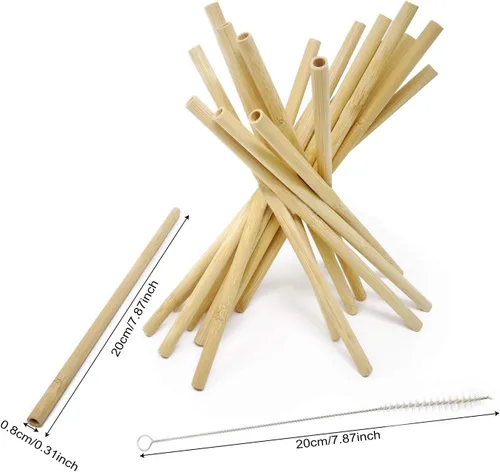 Miniatura 2 de Honbay 20 popotes de bambú reutilizables de madera con 1 cepillo de limpieza para el hogar y al aire libre