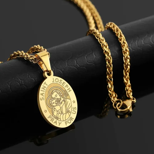 Miniatura 37 de P. BLAKE Collar ovalado de San Cristóbal, Miguel, José, Jude/Virgen María/José/Francisco/Patrick/Anthony/Benedict/Thomas para hombres y mujeres