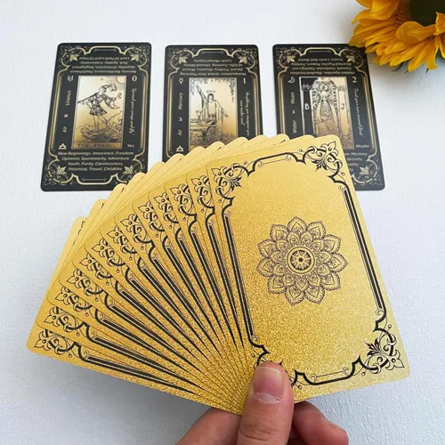 Miniatura 5 de Juego de cartas de tarot de oro negro, cartas de tarot para principiantes con significados, cubierta de bordes dorados dorados con libro guía
