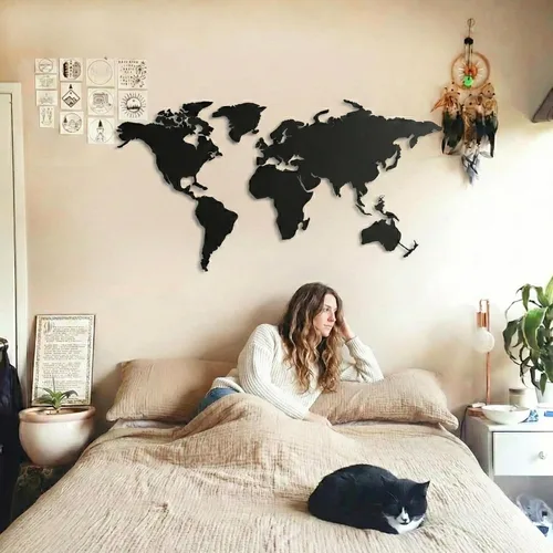 Miniatura 6 de DEKADRON Arte de pared de metal, mapa del mundo de metal, continentes de Asia, Europa, América y Australia, decoración de pared de metal, letrero