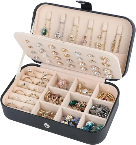 MFXIP Joyero de viaje, pequeño joyero, caja organizadora de joyas de viaje para mujeres y niñas, estuche de joyería pequeño portátil para aretes,