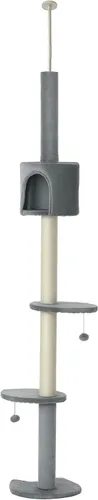 PawHut Árbol para gatos de 85.5 pulgadas, altura ajustable, del suelo al techo, centro de actividades de escalada de 4 niveles, juguete para gatos