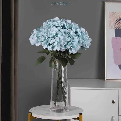 Miniatura 3 de Jim's Cabin Arreglos de hortensias artificiales de seda, 2 ramos con 5 cabezas grandes, ramo de flores falsas para mujeres, dormitorio, boda