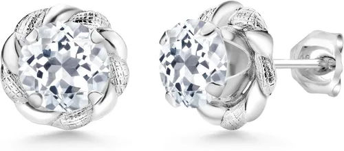 Miniatura 262 de Gem Stone King Aretes de plata de ley 925 de 0.236 in con piedra natal redonda para mujer