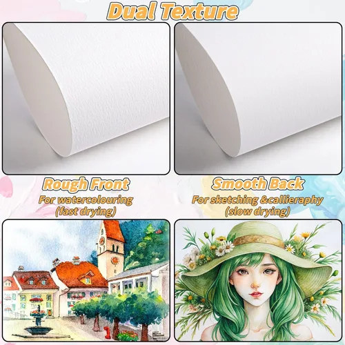 Miniatura 3 de 150 hojas de papel de acuarela de algodón a granel - 230GSM Papel de arte - 8.5 x 11 pulgadas Papel para pintar y manualidades, pinturas para dedos