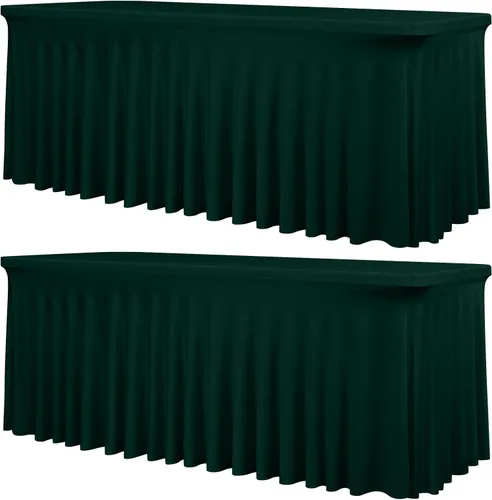 Miniatura 24 de fani Paquete de 2 faldas de mesa elásticas negras para mesa rectangular de 6 pies, manteles elásticos de elastano lavables con falda, mantel